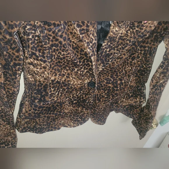 No Boundaries Vintage Y2K Curduroy Cheetah Print Blazer NWT 2005 Size L - Picture 2 of 7